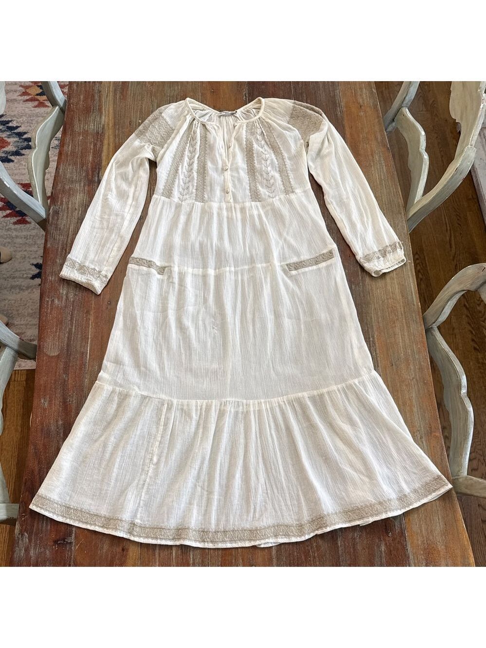 Mes Demoiselles Long Sleeve Dress Small 36 Off White Tan